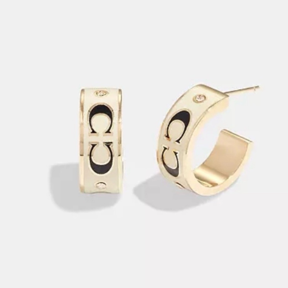 Coach Signature Enamel Huggie Earrings